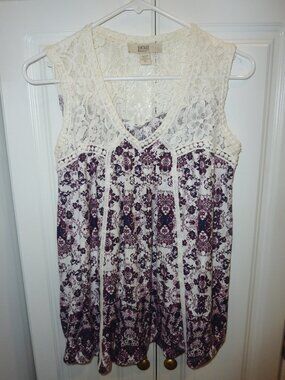 Mint Vintage America Blues Lace and Cotton Sleeveless Tank Shirt Medium
